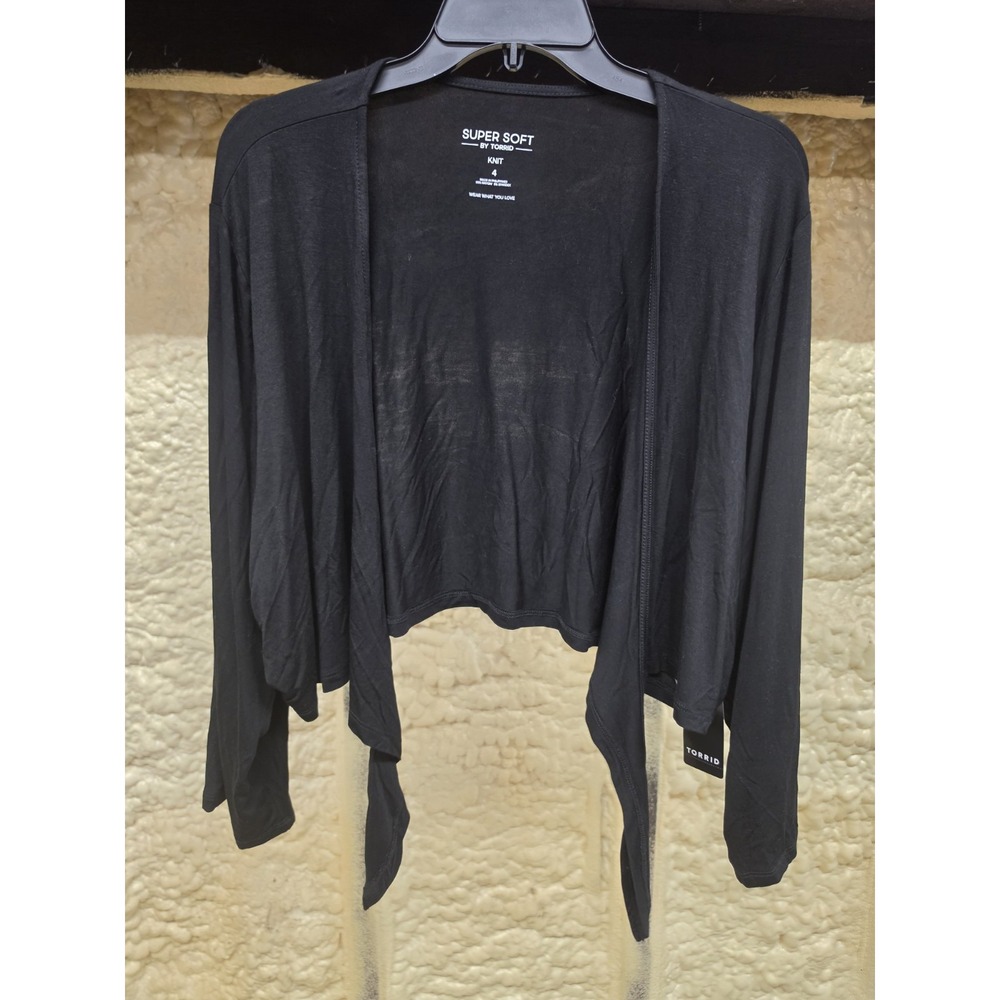 Torrid 4X Super Soft Tie Front Shrug Open Cardigan Black Rayon NWT
